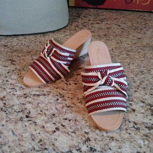 Anthropologie Canvas Striped Bow Wedge Sandals NIB